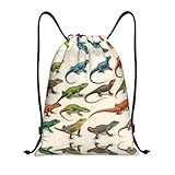 Trukd Différents types de sacs à cordon de serrage en forme de lézard – Sac à dos de sport résistant à l'eau, cadeaux, amateurs de fitness, Noir, S