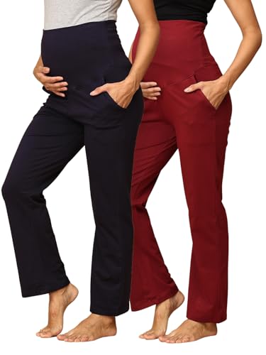 Image of The Mom Store Maternity Track Pants | for Pregnant Women with Ultimate Comfort | Prenatal Yoga Pants | Pre and Post Pregnancy
