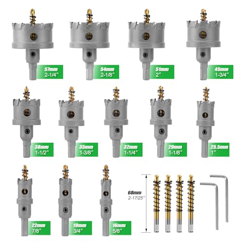 WORKEASE Carbide Hole Saw Sets for Metal Hole Saw- 16Pcs TCT 5/8"-2-1/4" Inch Hole Cutter Set, to Notch Steel Tubing - Image 2