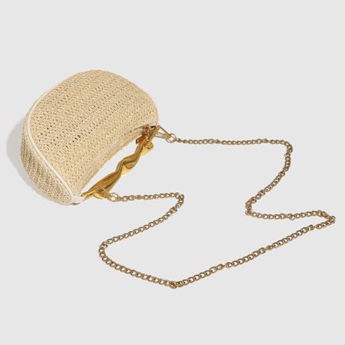Straw Clutch Bag for Women Mini Summer Satchel Purse Fashion Woven Crossbody Shoulder Handbags with Chain Strap2