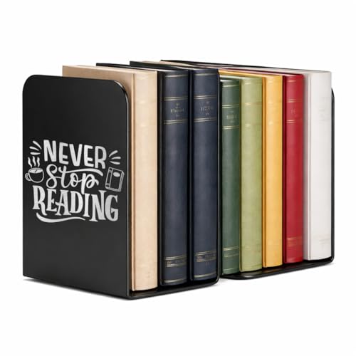 Image of 2 Heavy Duty Metal Bookends for Books | File, CD, Book Holder, & Durable Book Stand for Home, Office, School & Study Table Heavy Duty bookends (Set of 2) (Never Stop Reading)