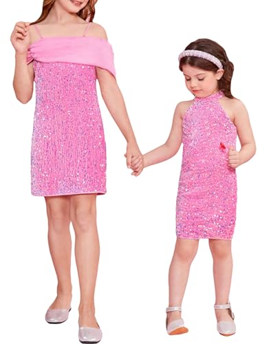WDIRARA Girl's Glitter Sequin Beaded Halter Neck Evening Dress Sleeveless Bodycon Party Mini Pencil Dresses4
