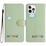 case for AQUOS sense8 SH-54D SHG11 アクロス センス8/ あくおすセンス8 カバーケースカバー 手帳型ケース かわいい猫【KODO】 ストラップ付き スタンド機能付き マグネット開閉 財布型 カード収納 全面保護 (A2-グリーン 緑, に適用するAQUOS sense8)