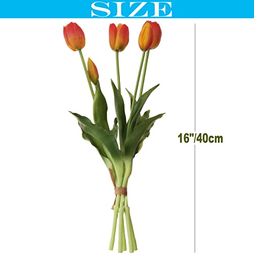 cn-Knight 20pcs Artificial Tulip Flowers,16 Inch Real Touch Tulip Stems with Faux Leaves, Faux Tulips and Buds for Home Décor Centerpiece Ornament Wedding Bouquet,Orange