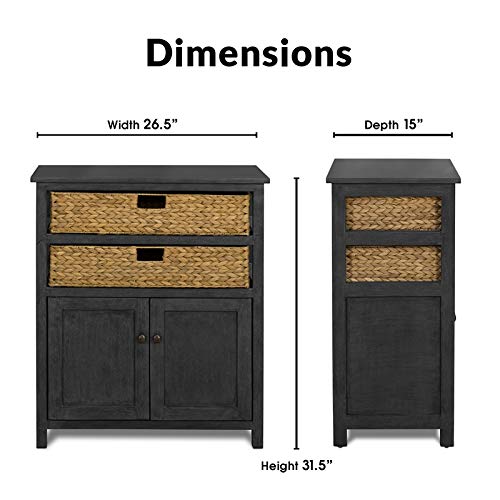 Clickdecor Nelson Storage Chest Cabinet With 2 Wicker Baskets, Kitchen, Living Room And Entryway Rustic Cottage Farmhouse Accent Console, Fully Assembled, Dark Grey #TOP2