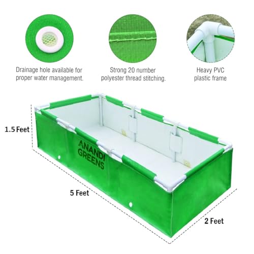 Image of Anandi Green's HDPE UV Protected 360 GSM Rectangle Plants Grow Bag Pack of 1 (5X2X1.5 FIT)