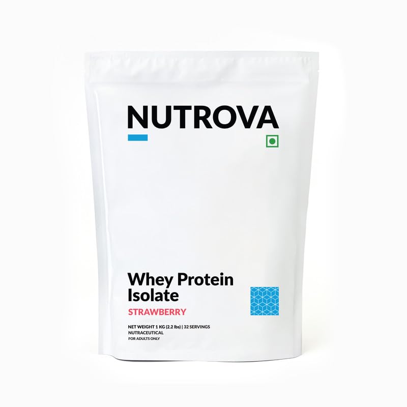 Image of Nutrova Whey Protein Isolate |Refreshing Strawberry Flavour| 24g Clean Protein & 5.5g BCAAs | Low Lactose, Easy to Digest | No Added Sugar or Artificial Sweeteners | Premium Protein for Men & Women (1kg)