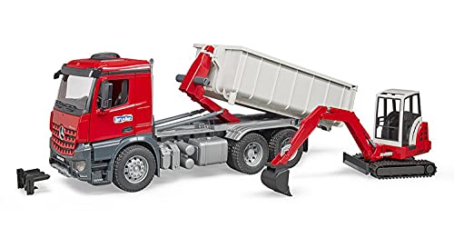 bruder 03624 - Mercedes-Benz Arocs LKW mit Abrollcontainer & Schaeff Minibagger - 1:16 Baustelle Baufahrzeug…
