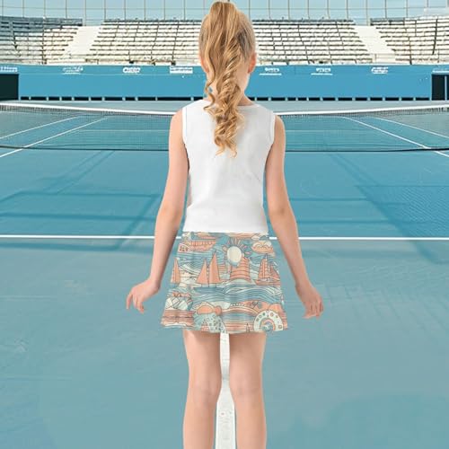 visesunny Girl's Golf Skirt Athletic Wave Boat Vintage Tennis Skort Sport Activewear with Double Layer Pockets3