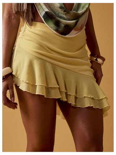 Verdusa Women's Y2K Layered Ruffle Mini Skirt High Waisted Asymmetrical Flowy Coquette Skirts2