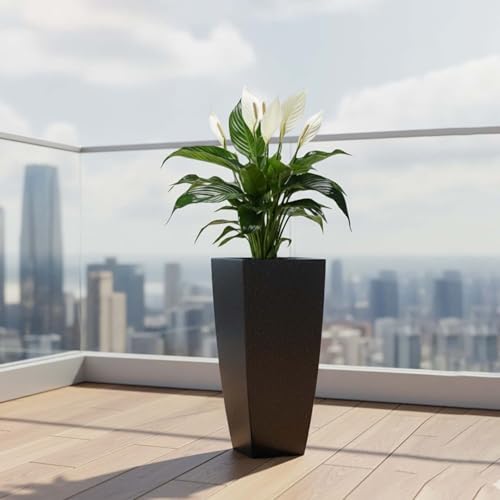 Image of Go Hooked Matrix 18 Inch Big Flower Pot | Outdoor & Indoor Planter for Balcony, Garden & Terrace | Durable Lightweight Decorative Polymer Pot for Live & Artificial Plants (Black)