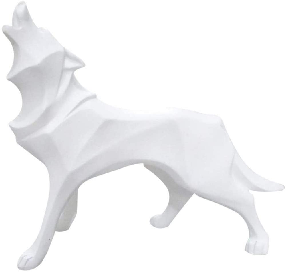 YUZDNM Wolf Sculpture Ornaments Geometric Sculpture Animal Resin Statue Wolf Decor Gift for Home Office(White)