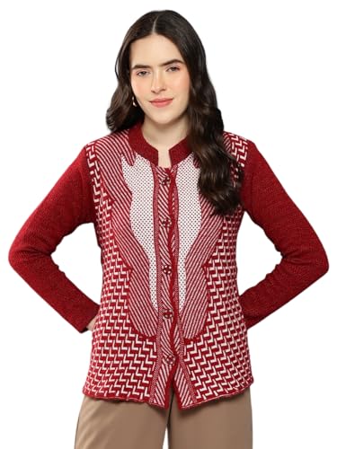 Image of Aarika Womens Winter Wear Green Colour Zig Zag Woolen Cardigan