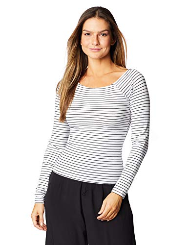 Blusa Manga Longa Listrada, Hering, Feminino, Off/Preto, P