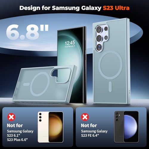 Image of SUPFINE Magnetic for Samsung Galaxy S23 Ultra Case, (Built-in Magnets) (Military Grade Drop Protection) Slim Translucent Shockproof Phone Case,Sliver Blue