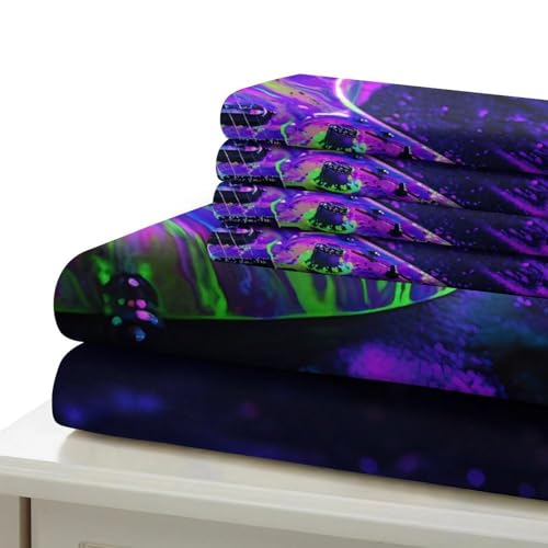 Housse de couette guitare néon 3D microfibre parure de lit single pour garçon - 7