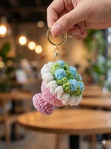 Image of Handmade Crochet Flower Keychain for Bags Keys Purse Backpack Cute Aesthetic Yarn Keyring Bag Charm Handmade Soft Thread Flower Keychain for Girls Women Kids Gifting and Daily Use
