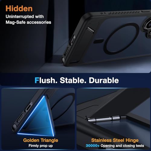 Image of Elzzi Magnetic Magsafe for Samsung Galaxy S26 Ultra Ultra Case [Compatible with MagSafe][Full Camera Protection][Built-in Invisible Kickstand] Translucent Matte Phone Back Cover - Black
