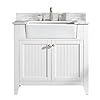 Design Element BK-36-WT Burbank 36" Single Bathroom Vanity Set in White with Carrara Marble Top and Farmhouse Sink