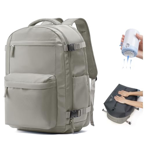 VGCUB Vacuum Backpack Travel with Electric Pump Vacpack System Storage Compression Laptop Work Business Waterproof College Weekender Bags Casual Daypack Backpacks for Women Men Brown