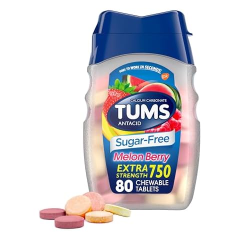 TUMS Extra Strength Chewable Sugar Free Antacid Tablets for Heartburn Relief, Melon Berry - 80 Count Cover