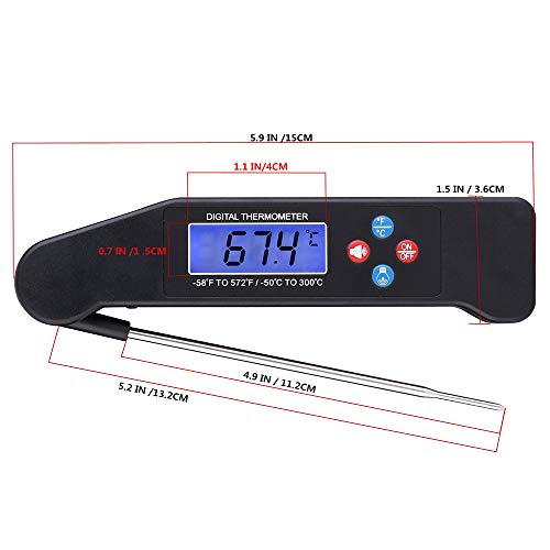 Nishore Termômetro digital de alimentos com função de transmissão de voz Retroiluminação Sonda dobrá