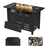 Aoxun 40' Outdoor Propane Fire Pit Table with Removable Lid - 50,000 BTU Patio Heater, Rectangle Gas Fire Pit with Lava Rocks & Waterproof Cover for Deck, Backyard, Garden,Black