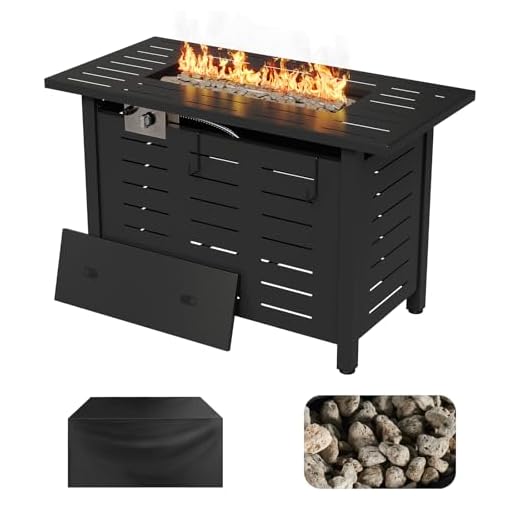 Aoxun 40" Outdoor Propane Fire Pit Table with Removable Lid - 50,000 BTU Patio Heater, Rectangle Gas Fire Pit with Lava Rocks & Waterproof Cover for Deck, Backyard, Garden,Black
