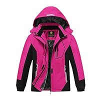 MoFiz Girls Ski Jacket Waterproof Fleece Lined Snowboard Jacket Warm Winter Coats with Removable Hood Rose Red S