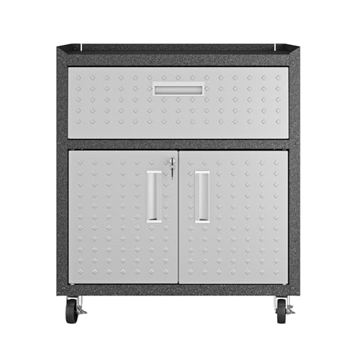 Image of Manhattan Comfort Fortress Collection Modern Designed Mobile Storage Garage Cabinet Great For Tools and Supplies, Stainless Steel