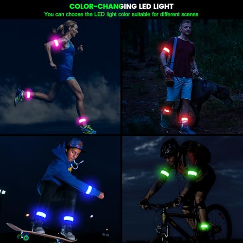 Fokia Kunbio Light Up LED Armband for Running Walking at Night,Reflective Arm Bands for Runners,Rechargeable Jogging Lights,High Visibility Night Running Safety Gear Adjustable Running Women Men Kids