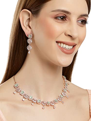 Image of Karatcart Silver Tone Green American Diamond Studded Necklace Set for Women