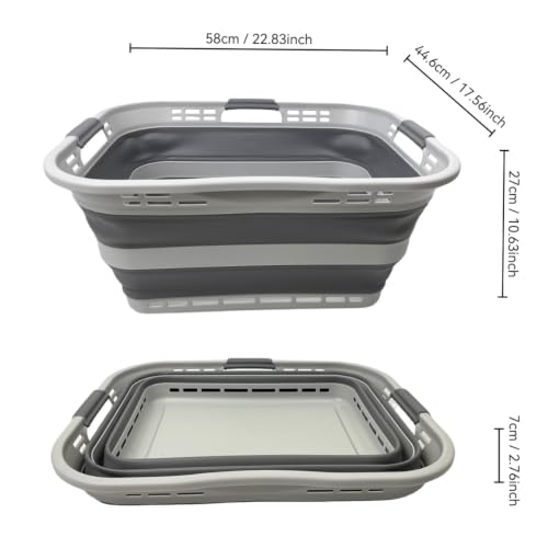 Image of SAMMART Set of 2 Collapsible Plastic Storage Basket - Foldable Pop Up Storage Container - Portable Laundry Organizer - Space Saving Hamper (Grey, 42L (Style A))