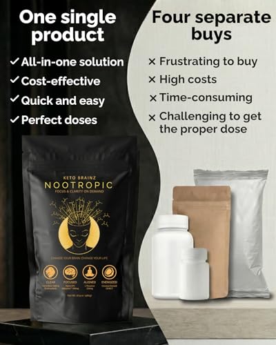 Keto Brainz C8MCT Based Nootropic - with 500mg Lion's Mane Mushroom, AlphaGPC & L-Theanine This is The Ultimate Easy to use nootropic Stack & Makes Delicious Mushroom Coffee! 16oz. 30 Servings