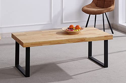 ADNATURA. Mesa de Centro Fija Bruce 120, Mesa Café Madera Roble Cálido y Patas Metálicas Mate Negro. 120x60x44cm