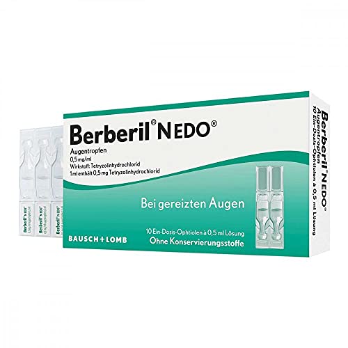 Berberil N EDO - Augentropfen bei gereizten und geröteten Augen - Augentropfen gegen rote Augen - abschwellende Wirkung - ohne Konservierungsstoffe - Einzeldosen (10 x 0 5 ml)
