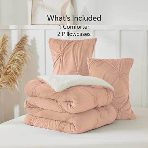 Image of BEDELITE Fluffy Sherpa Queen Comforter Set,Pintuck-Dusty Pink