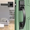 Floresita Front Door Handle Black Front Door Handle Adjustable Heavy and Substantial,Entry Door Handle Front Door Knob Reversible Door Handles Black Exterior Door Handle