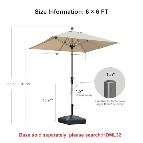 Image of PURPLE LEAF Patio Umbrella 6' x 6' Tilt Market Umbrella Aluminum Khaki
