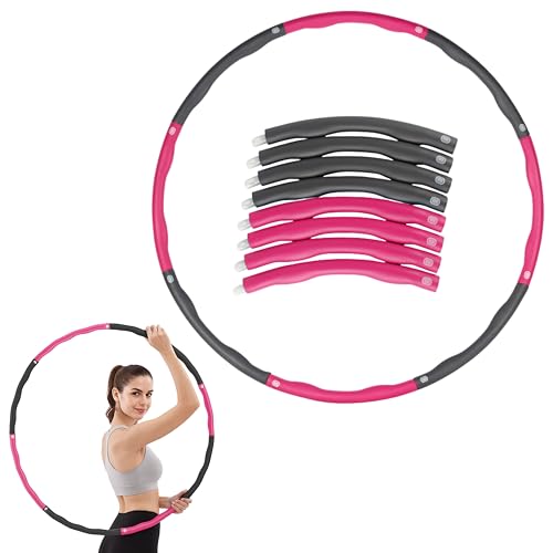 East Leaf フラフープ ダイエット 大人〜子供 直径96cm 8本組 組み立て式 サイズ調整可 有酸素運動 初心者向け 凹凸有 重い (ピンク・グレー)