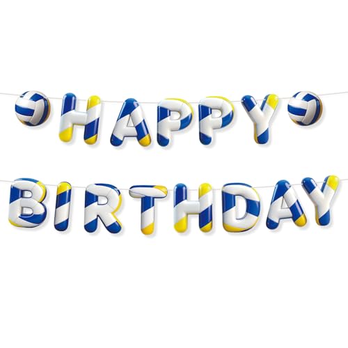 Image of Sport Birthday Banner, 3D Sport Theme Happy Birthday Banner (Volleyball) | Decoration Funny Ball Themed Party Supplies Suitable for Kids Teenagers Adults