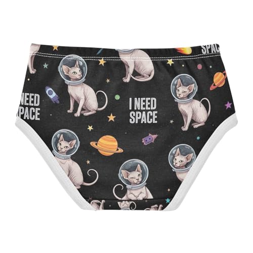 Toddler Panties, Cats Astronaut Helmets Black Cotton Girls Underwear, 2T–8 Years2