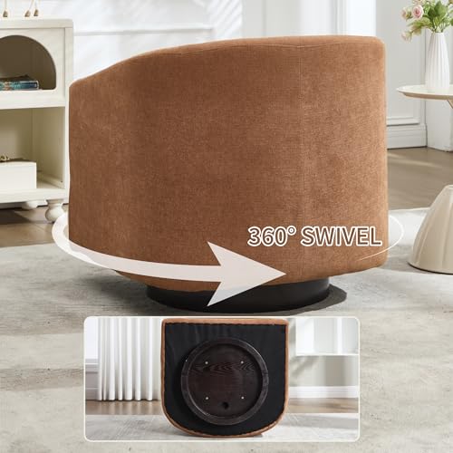 Image of VipDesk 360 Swivel Accent Chair, 500 lbs Heavy-Duty Barrel Chair with Thick 4.7 inch Cushion, Durable Upholstered Armchair, Modern Comfy Chair for Living Room Bedroom Office, Terracotta