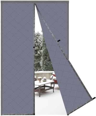 Risareyi Magnetic Thermal Insulated Door Curtain 80x106inch, Grey Oxford Filling with Thicker Polyester, Patio Door Insulation for Winter Cold Protection, Doorway Cover