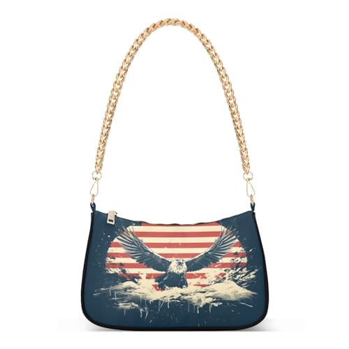 Image of Shoulder Bags for Women American US Flag Independence Day Patriotic Hobo Tote Handbag Small Clutch Purse with Zipper Closure