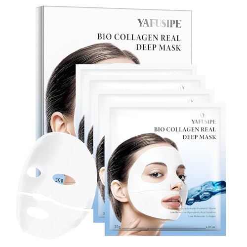 Collagen Face Mask Bio-Collagen Hydrating Hydrogel Face Mask for Skin Care Facial Sheet Masks for Wrinkle Lifting Beauty Overnight Sheets Pack Deep Hydration Glowing Glass Skincare 30g x 4ea