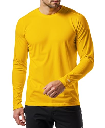 RGJU Long Sleeve Athletic Shirt Men Moisture Wicking Outdoor T-Shirt Dry Fit Running Tshirt Base Layer Tee Fitted(Yellow L)