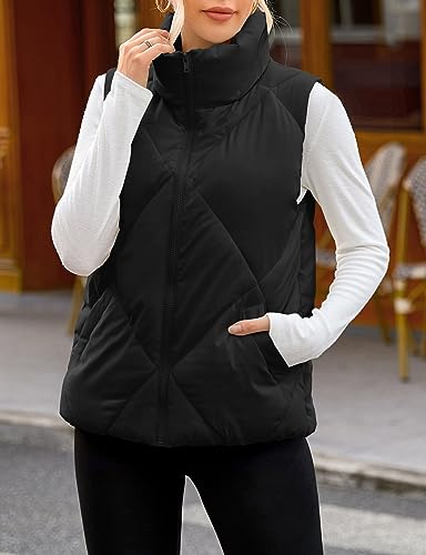 MEROKEETY Womens 2025 Puffer Vest Sleeveless Zip Up Quilted Coat Stand Collar Gilet Jacket With Pockets3