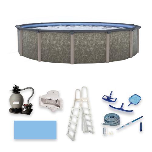 Image of Riviera 27-ft Round 54-in Deep 8-in Top Rail Metal Wall Swimming Pool Package