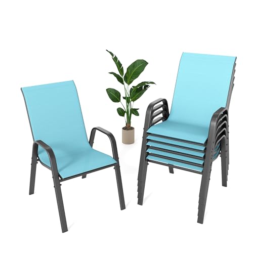 Image of Outdoor Patio Chairs Set of 6 Stackable Dining Chairs All-Weather Textilene Furniture Set for Pool Deck, Backyard, Garden